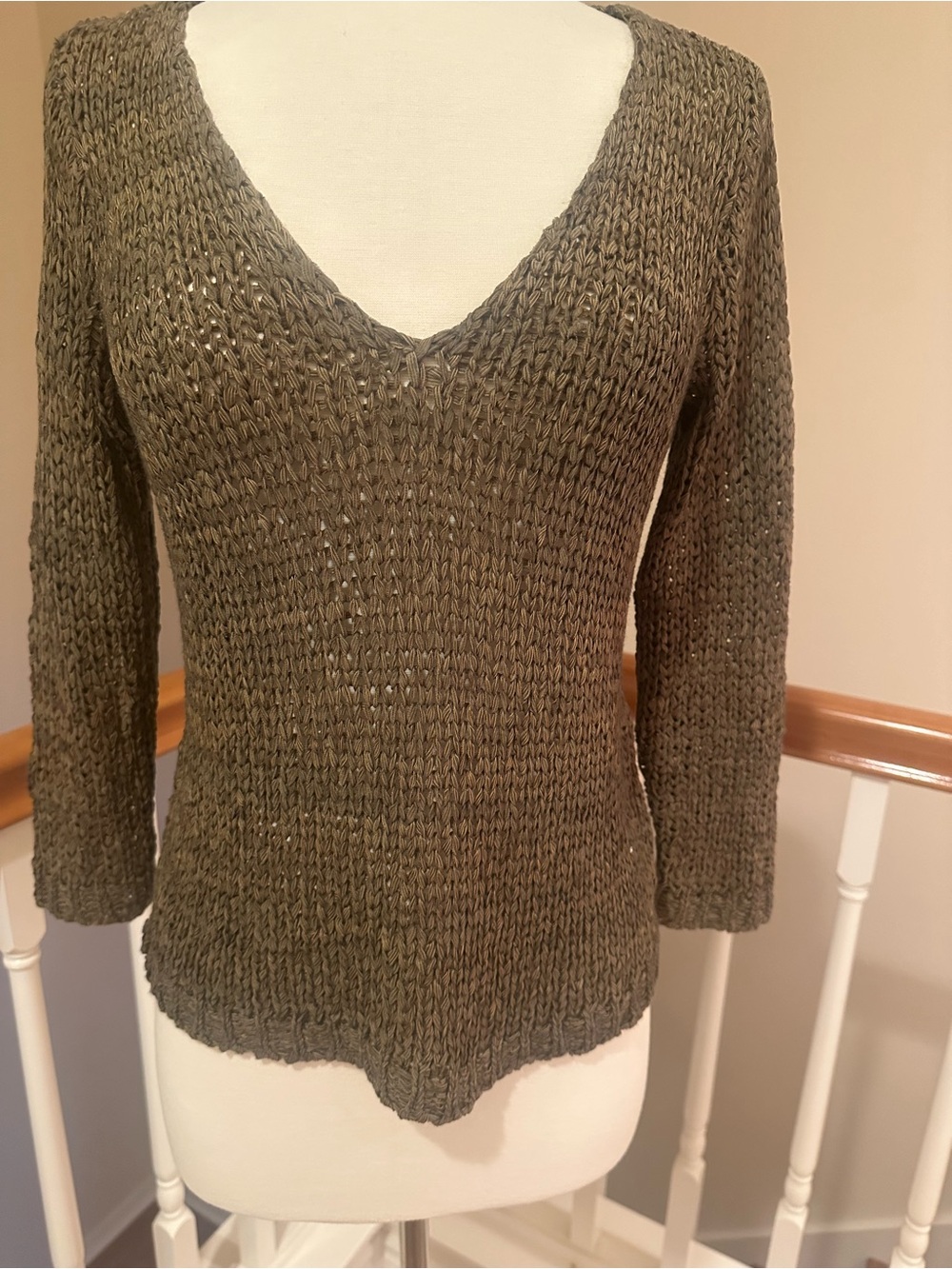Women’s V-Neck Olive Green Knit Sweater